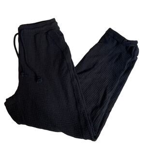 LSPACE Black Waffle Knit Small Drawstring Pants Cuffed Pockets Beach